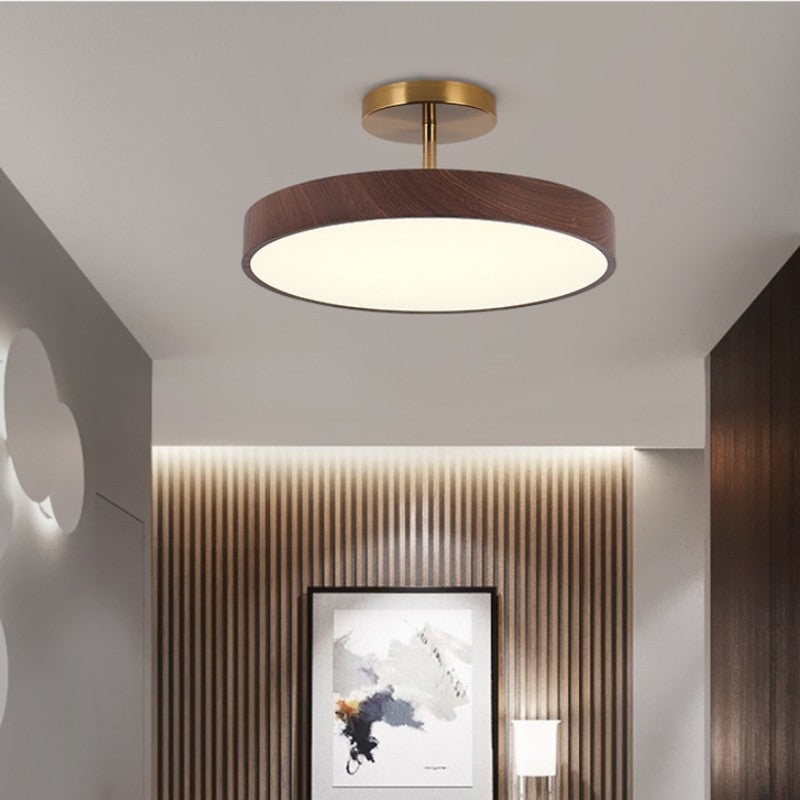 Japanese Wabi-sabi Minimalist Wood Grain Round LED Semi Flush Mount Light