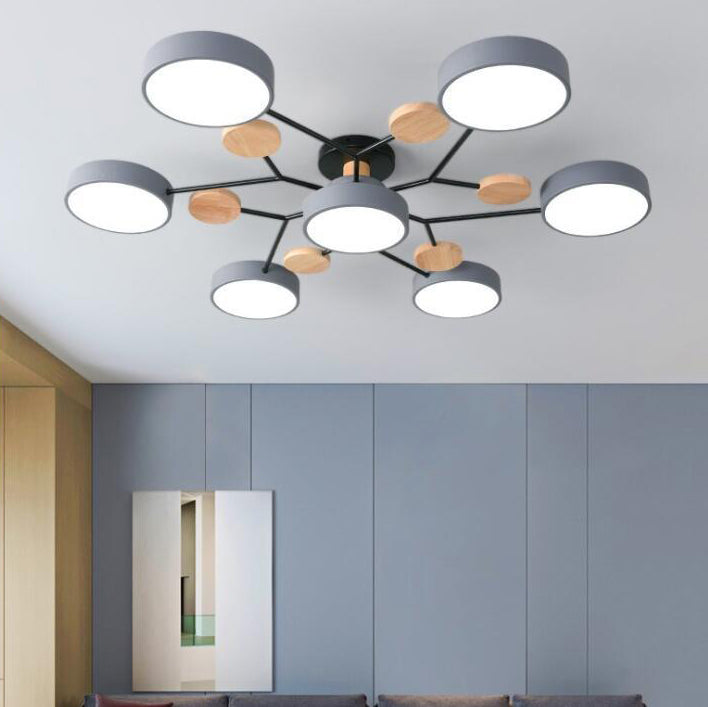 Contemporary Scandinavian Round Molecule Branch Design LED Semi Flush Mount Ceiling Light