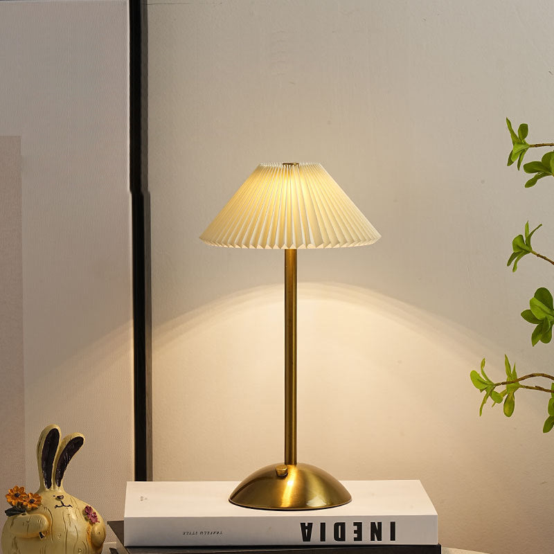 Contemporary Scandinavian Rechargeable Iron Fabric Conic Pleated 1-Light Table Lamp