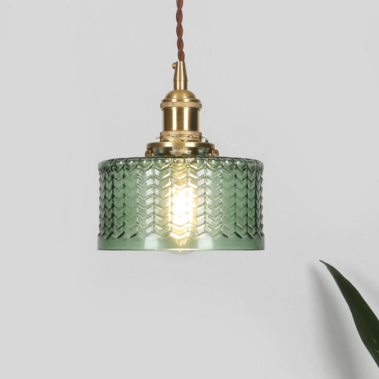 Traditional Japanese Brass Glass Round Jar 1-Light Pendant Light