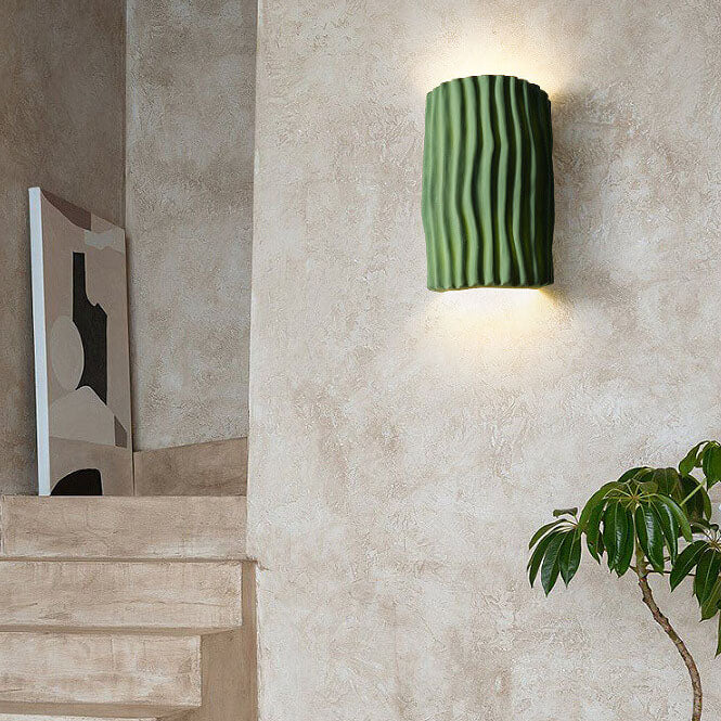 Contemporary Nordic Resin Striped Half Cylinder 2-Light Wall Sconce Lamp