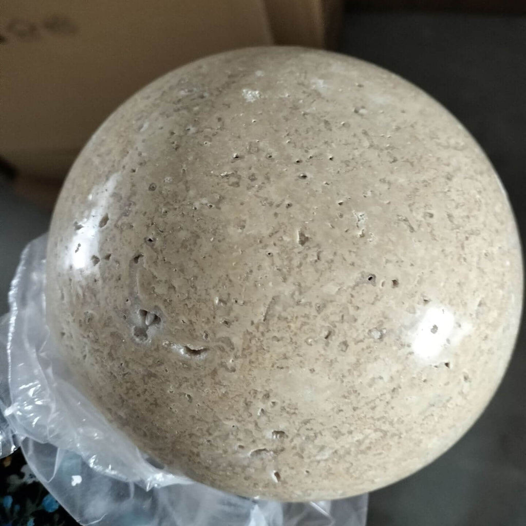 Traditional Japanese Round Yellow Travertine Wabi-Sabi LED Wall Sconce Lamp