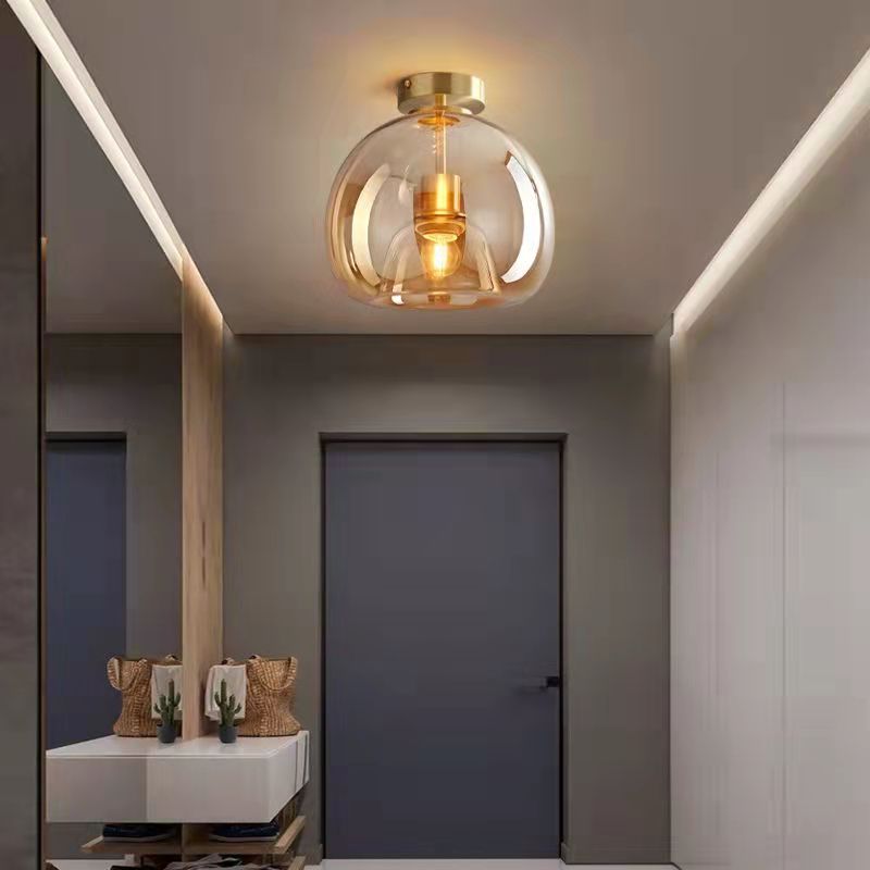 Contemporary Nordic Round Glass Iron Ball 1-Light Semi Flush Mount Ceiling Light
