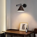 Contemporary Nordic Cone Swing Arm Wood Grain Iron 1-Light Wall Sconce Lamp