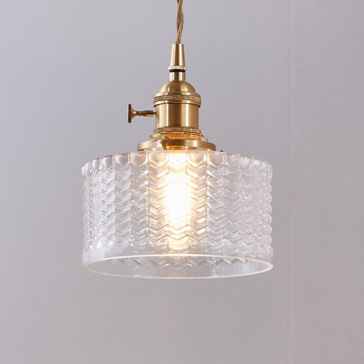 Traditional Japanese Brass Glass Round Jar 1-Light Pendant Light