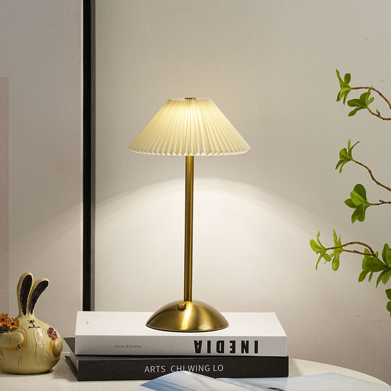 Contemporary Scandinavian Rechargeable Iron Fabric Conic Pleated 1-Light Table Lamp