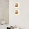 Traditional Japanese Round Yellow Travertine Wabi-Sabi LED Wall Sconce Lamp
