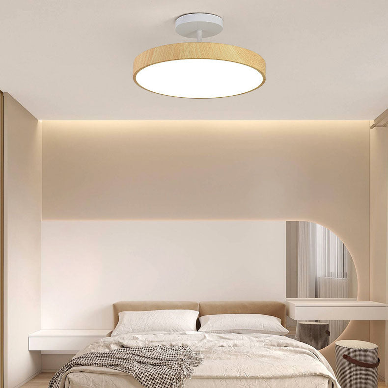 Japanese Wabi-sabi Minimalist Wood Grain Round LED Semi Flush Mount Light