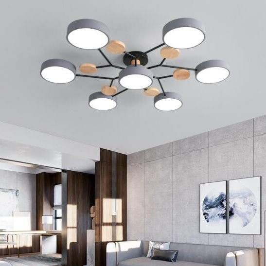 Contemporary Scandinavian Round Molecule Branch Design LED Semi Flush Mount Ceiling Light