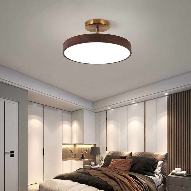 Japanese Wabi-sabi Minimalist Wood Grain Round LED Semi Flush Mount Light