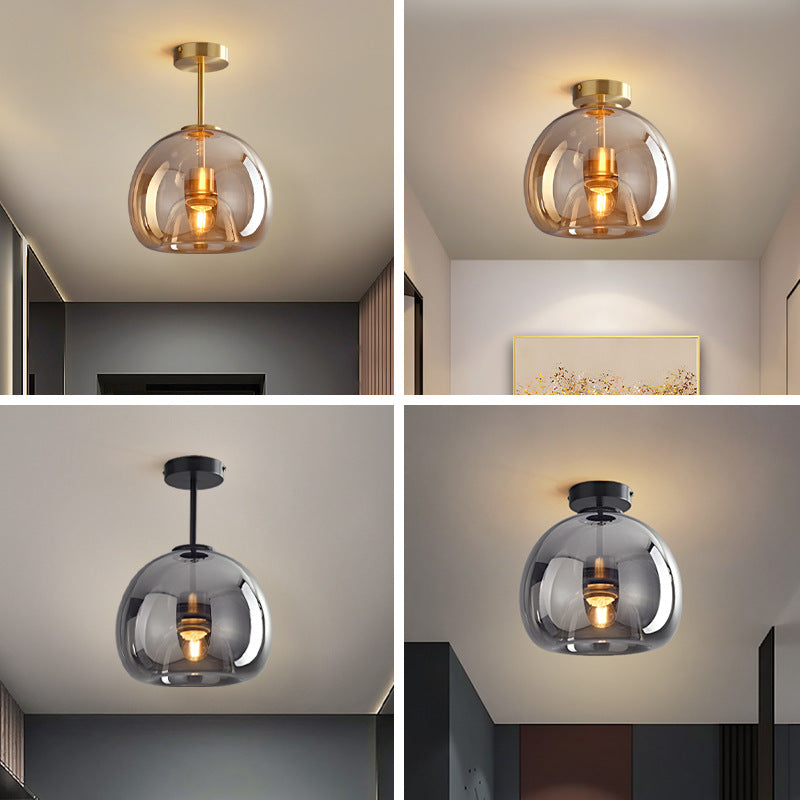 Contemporary Nordic Round Glass Iron Ball 1-Light Semi Flush Mount Ceiling Light