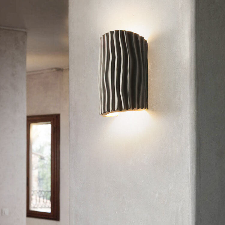 Contemporary Nordic Resin Striped Half Cylinder 2-Light Wall Sconce Lamp