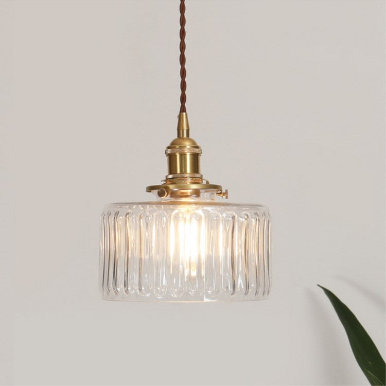 Traditional Japanese Brass Glass Round Jar 1-Light Pendant Light