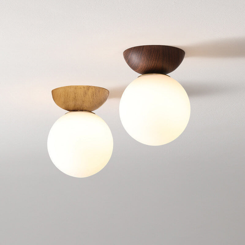 Modern Minimalist Glass Iron Orb 1-Light Semi-Flush Mount Light Pendant Light