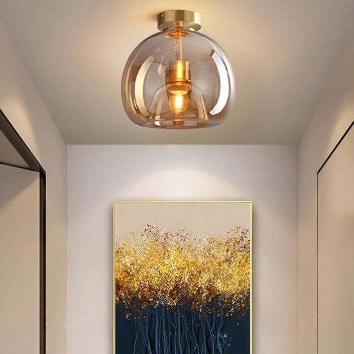 Contemporary Nordic Round Glass Iron Ball 1-Light Semi Flush Mount Ceiling Light