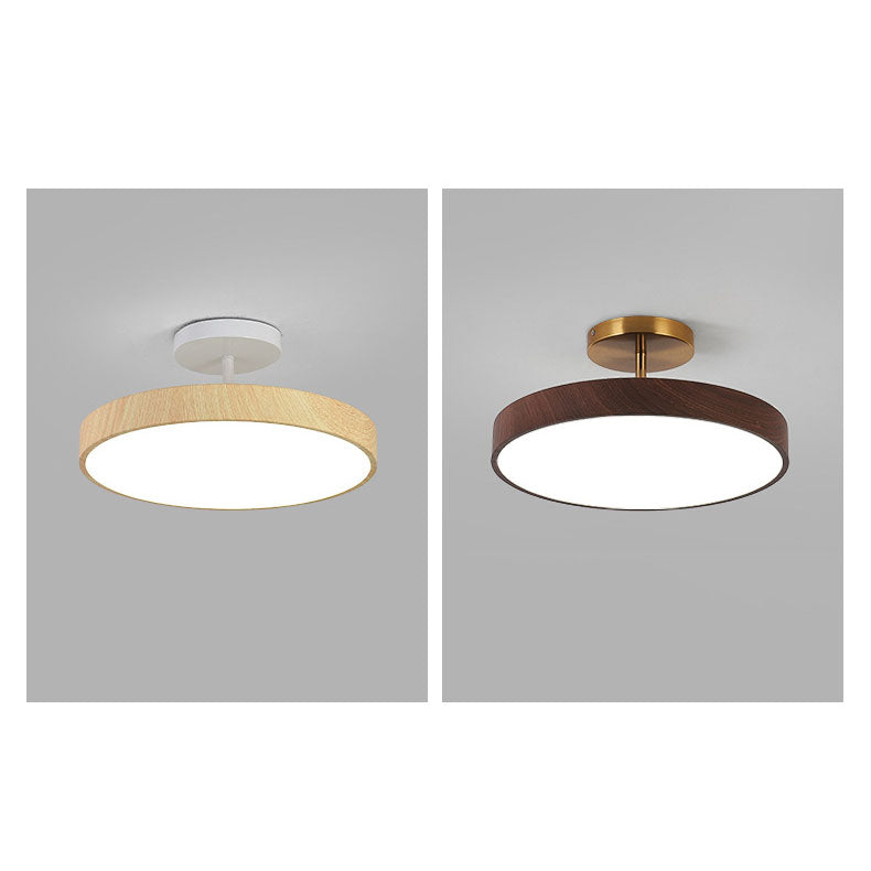Japanese Wabi-sabi Minimalist Wood Grain Round LED Semi Flush Mount Light