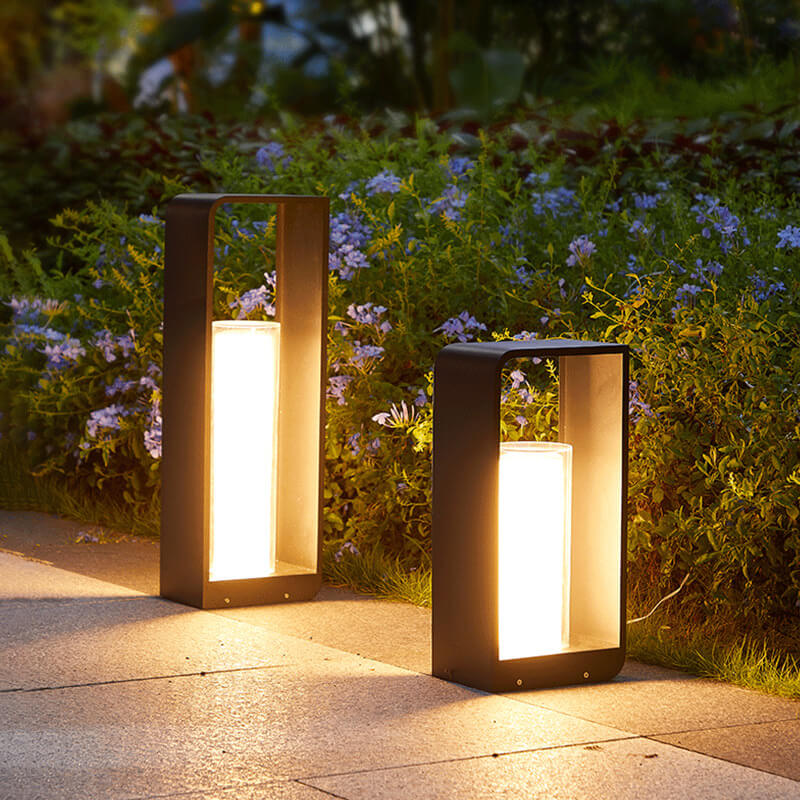Modern Minimalist Square Frame Stainless Steel Acrylic LED Waterproof Lawn Landscape Light