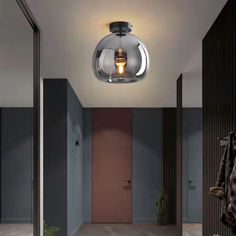 Contemporary Nordic Round Glass Iron Ball 1-Light Semi Flush Mount Ceiling Light