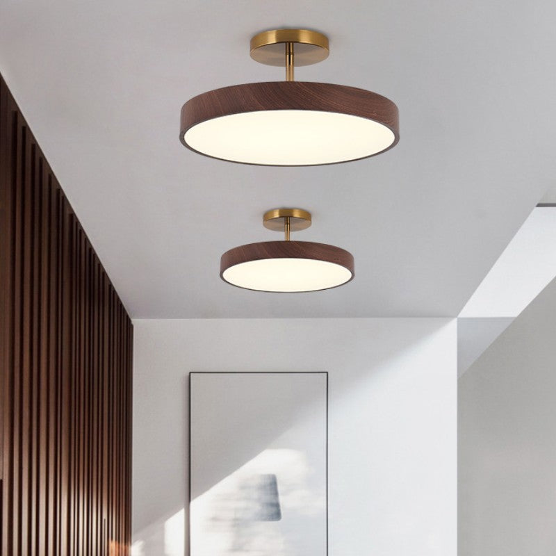 Japanese Wabi-sabi Minimalist Wood Grain Round LED Semi Flush Mount Light