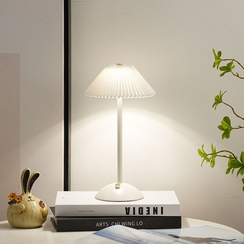 Contemporary Scandinavian Rechargeable Iron Fabric Conic Pleated 1-Light Table Lamp