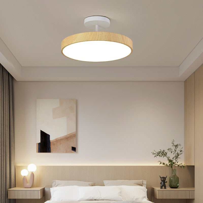 Japanese Wabi-sabi Minimalist Wood Grain Round LED Semi Flush Mount Light