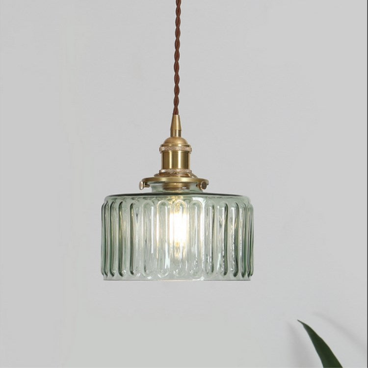 Traditional Japanese Brass Glass Round Jar 1-Light Pendant Light