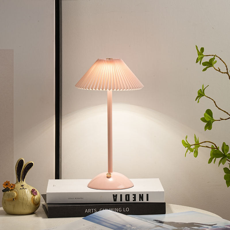 Contemporary Scandinavian Rechargeable Iron Fabric Conic Pleated 1-Light Table Lamp