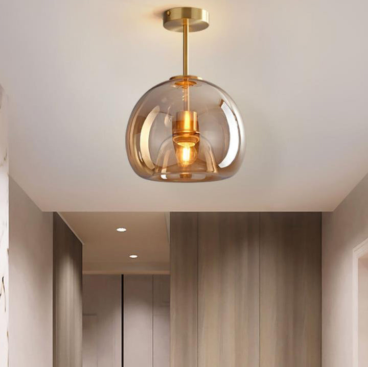 Contemporary Nordic Round Glass Iron Ball 1-Light Semi Flush Mount Ceiling Light