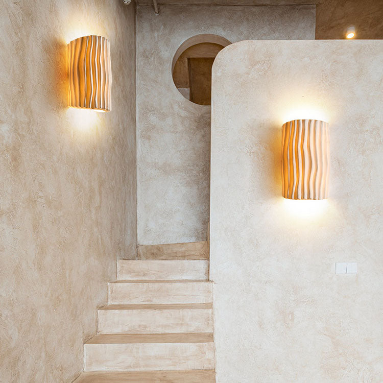 Contemporary Nordic Resin Striped Half Cylinder 2-Light Wall Sconce Lamp