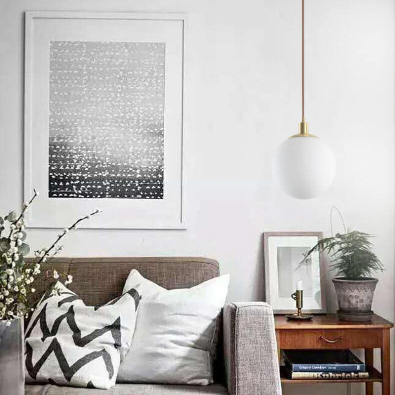 Contemporary Nordic Minimalist White Orb 1-Light Pendant Light