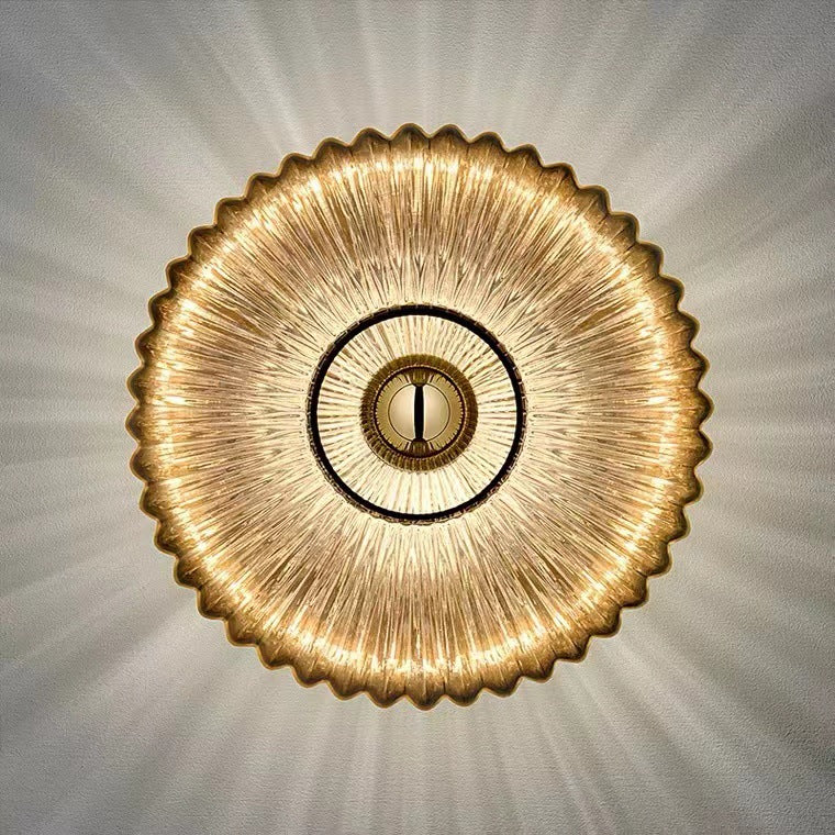 Contemporary Nordic Iron Striped Glass Round Disc 1-Light Wall Sconce Lamp