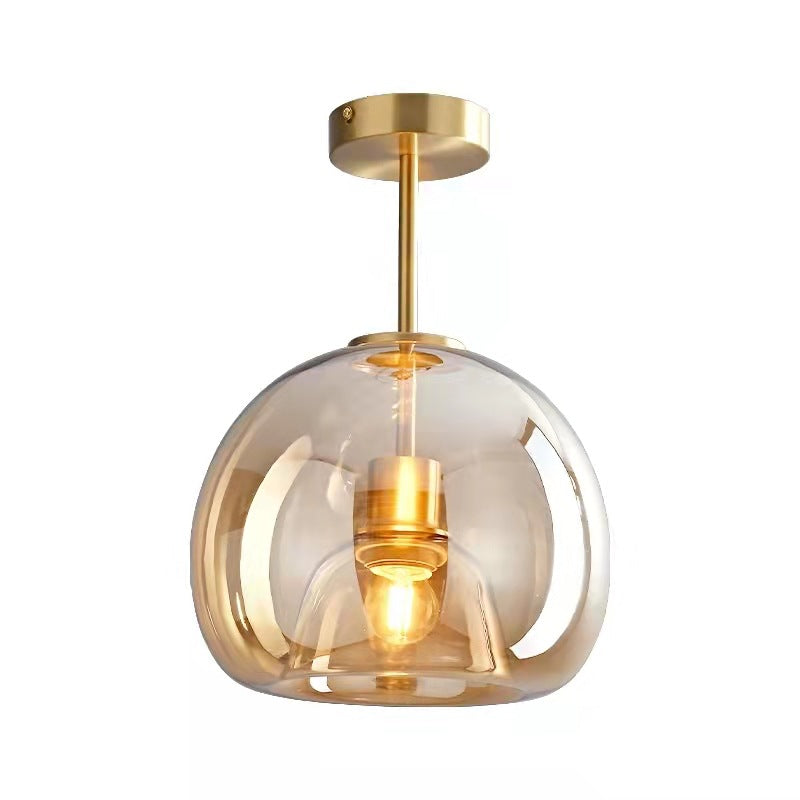Contemporary Nordic Round Glass Iron Ball 1-Light Semi Flush Mount Ceiling Light