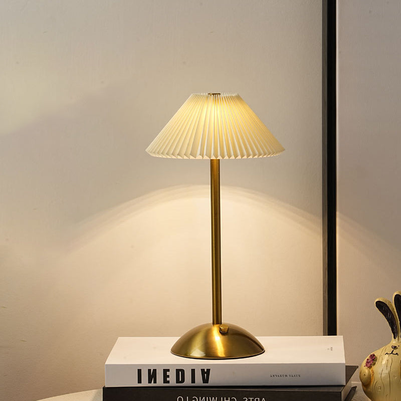 Contemporary Scandinavian Rechargeable Iron Fabric Conic Pleated 1-Light Table Lamp