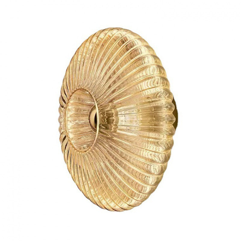 Contemporary Nordic Iron Striped Glass Round Disc 1-Light Wall Sconce Lamp