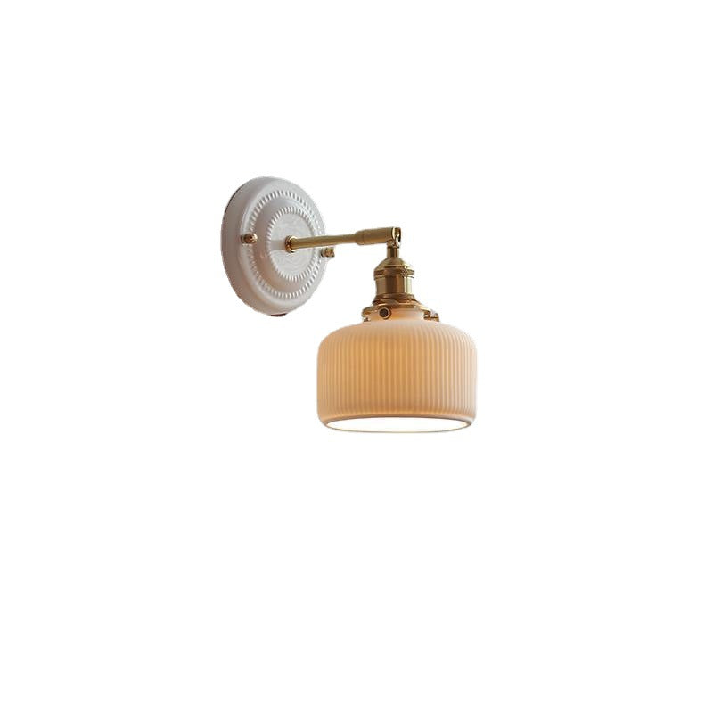Traditional Vintage Round Ceramic Brass 1-Light Wall Sconce Lamp