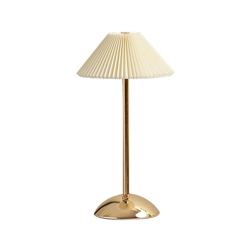 Contemporary Scandinavian Rechargeable Iron Fabric Conic Pleated 1-Light Table Lamp