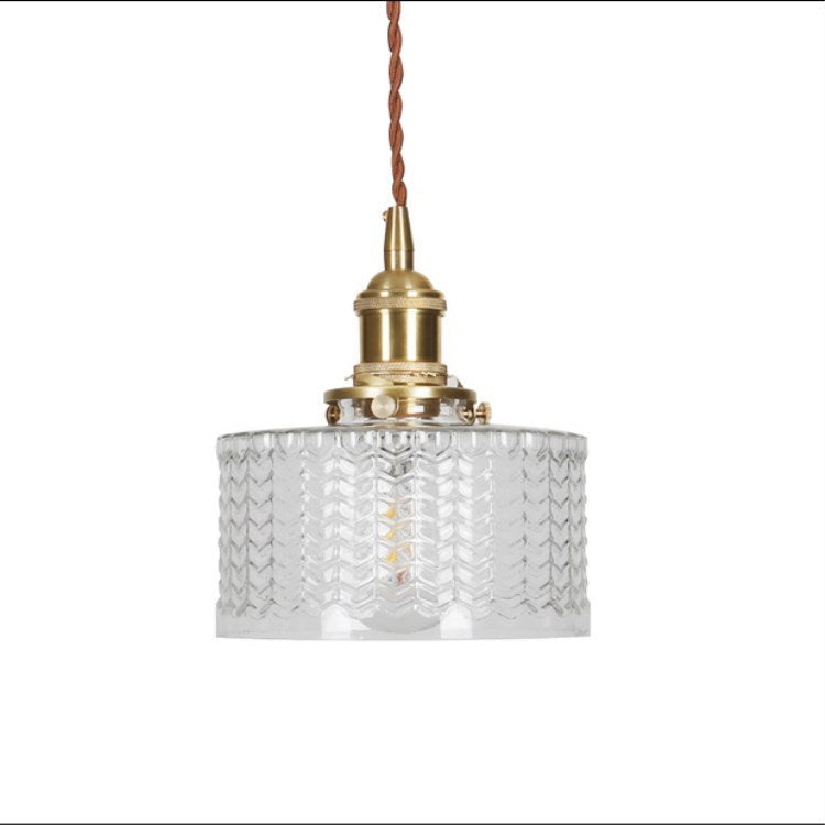 Traditional Japanese Brass Glass Round Jar 1-Light Pendant Light