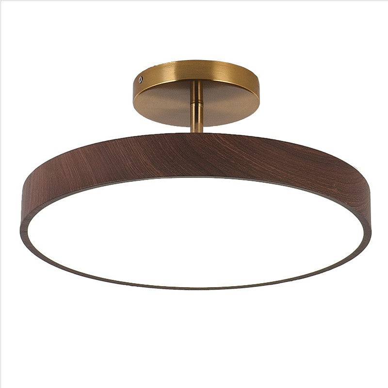 Japanese Wabi-sabi Minimalist Wood Grain Round LED Semi Flush Mount Light