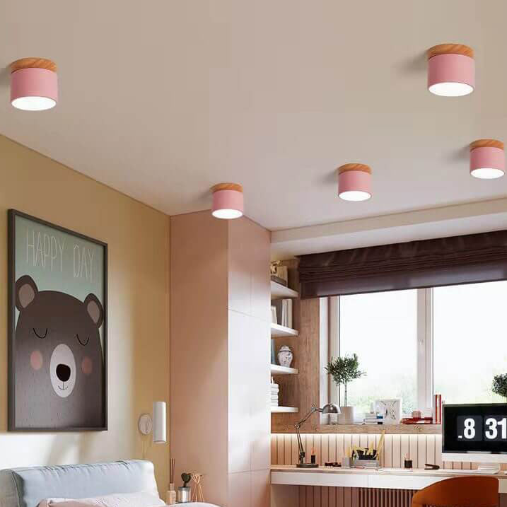 Scandinavian Macaroon Solid Color Log LED Flush Mount Flushmount Ceiling Light