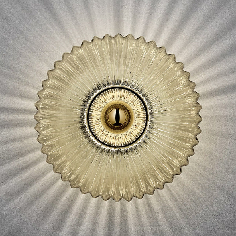 Contemporary Nordic Iron Striped Glass Round Disc 1-Light Wall Sconce Lamp