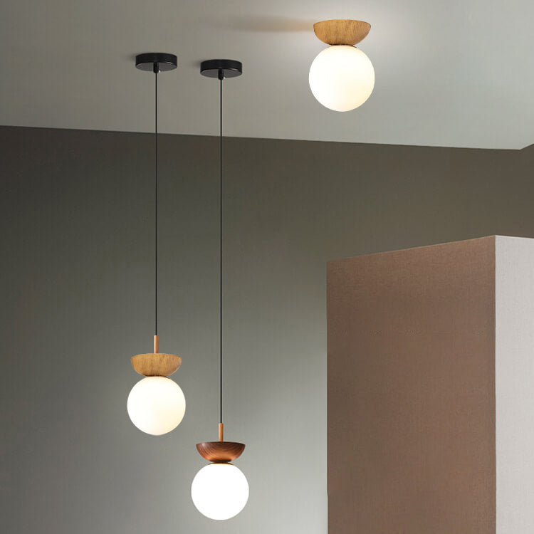 Modern Minimalist Glass Iron Orb 1-Light Semi-Flush Mount Light Pendant Light