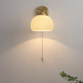 Contemporary Nordic Striped White Glass Brass 1-Light Pull Cord Wall Sconce Lamp