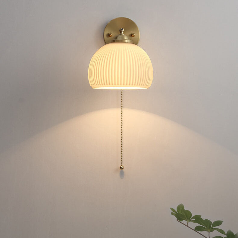 Contemporary Nordic Striped White Glass Brass 1-Light Pull Cord Wall Sconce Lamp
