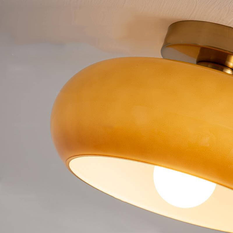 Modern Retro Round Solid Color Glass Electroplated Copper 1-Light Pendant Light Flush Mount Light