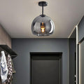 Contemporary Nordic Round Glass Iron Ball 1-Light Semi Flush Mount Ceiling Light