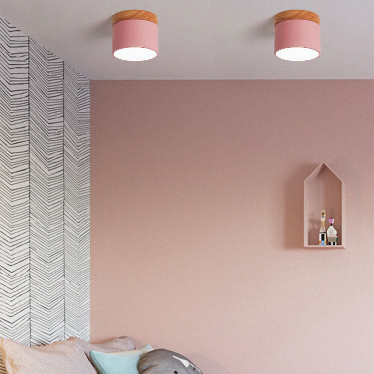 Scandinavian Macaroon Solid Color Log LED Flush Mount Flushmount Ceiling Light