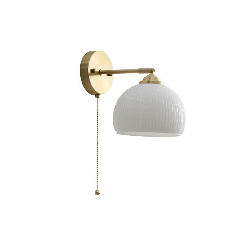 Contemporary Nordic Striped White Glass Brass 1-Light Pull Cord Wall Sconce Lamp