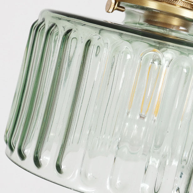 Traditional Japanese Brass Glass Round Jar 1-Light Pendant Light