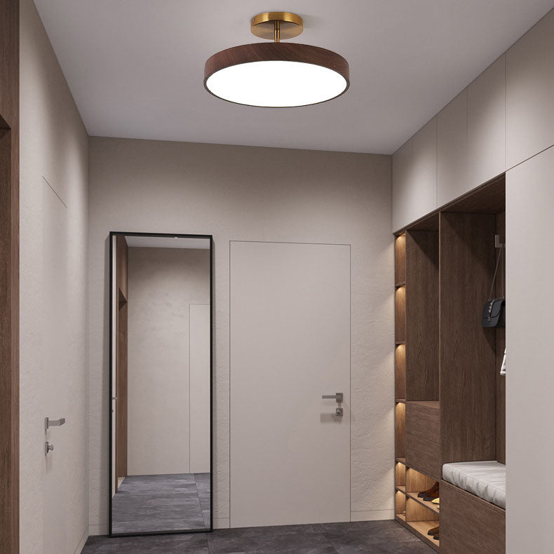 Japanese Wabi-sabi Minimalist Wood Grain Round LED Semi Flush Mount Light