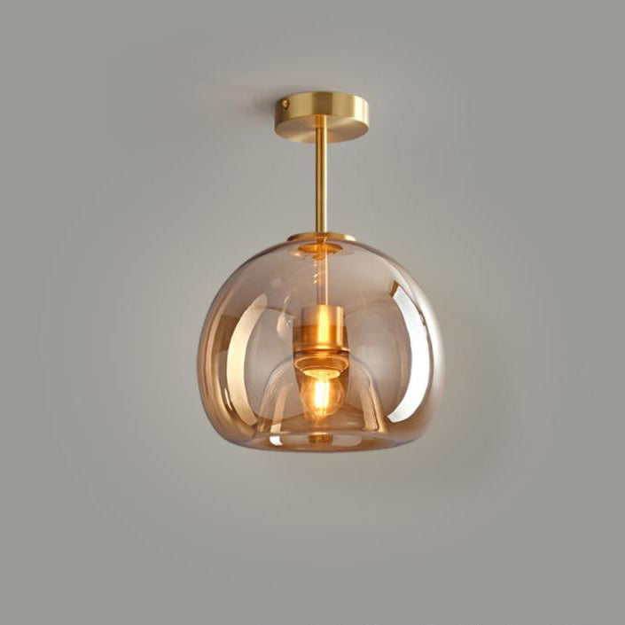 Contemporary Nordic Round Glass Iron Ball 1-Light Semi Flush Mount Ceiling Light